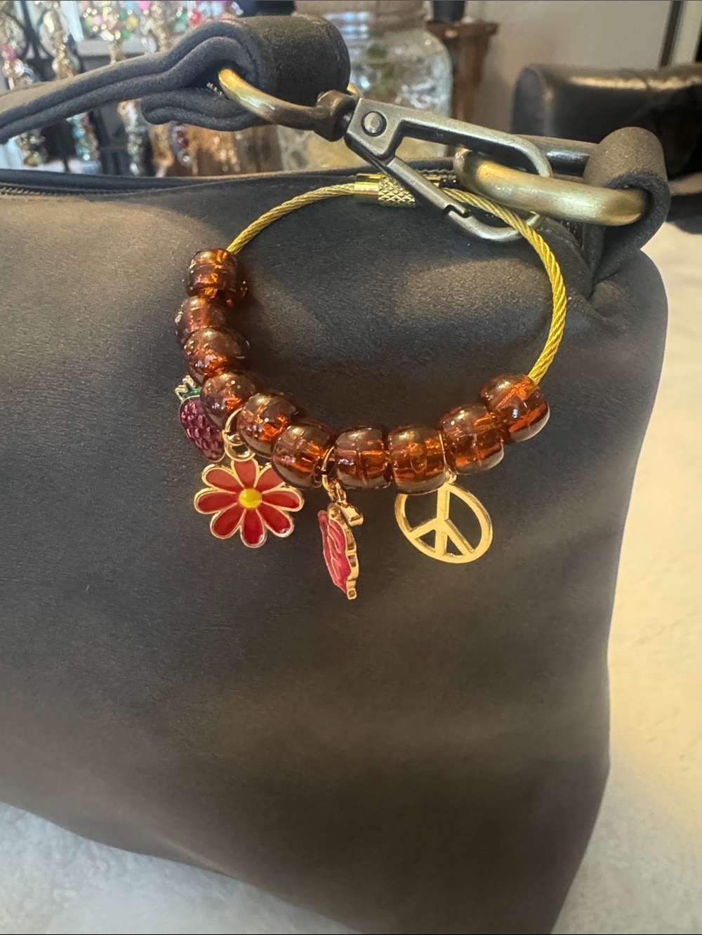 Beaded Charm Bracelet with Red Flower & Strawberry Charms - Picture 2 of 3